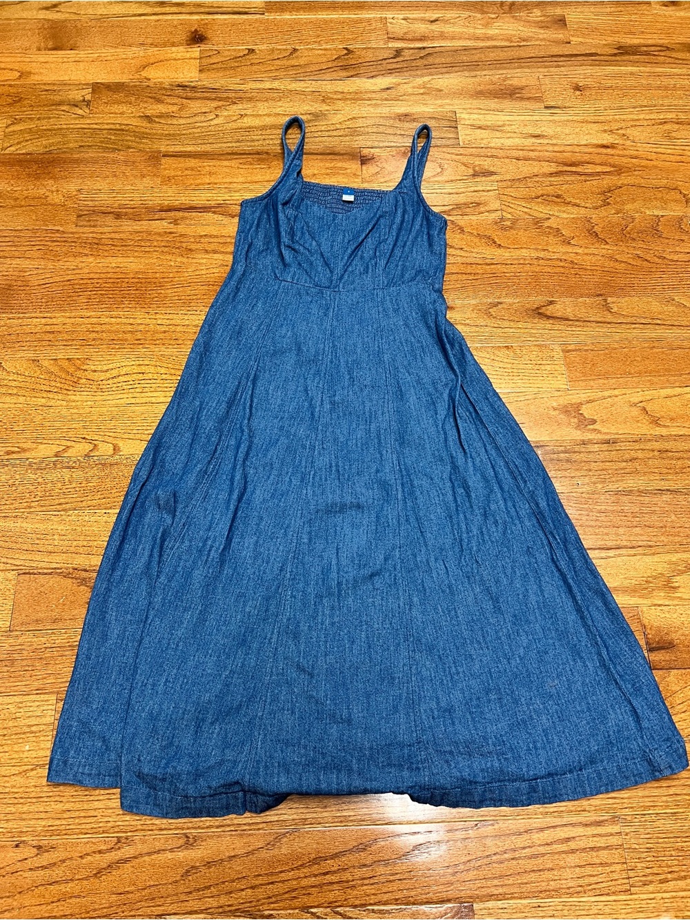 Blue Denim midi Dress with Spaghetti Straps